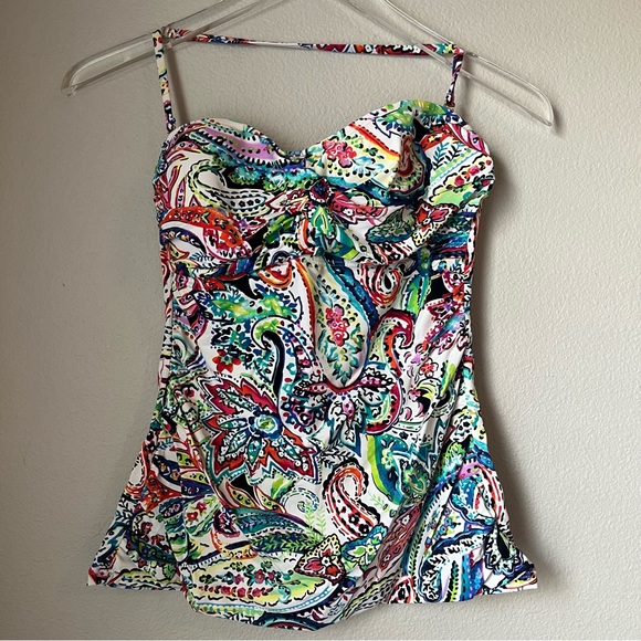 Ralph Lauren Floral Pattern Swim Top Size 6 Vacation Beach - Picture 1 of 4